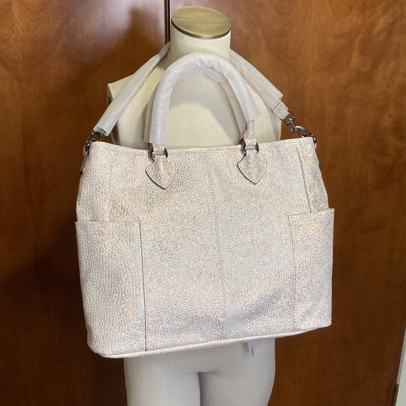 NWT Aimee Kestenberg Sunbury Leather Tote - ROSE GOLD PEBBLE METALLIC - Picture 4 of 16